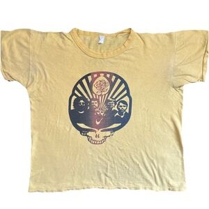 🔥 VTG 1980 TourGrateful Dead Skull Yellow TShirt PaperTag  Single Stitch XL